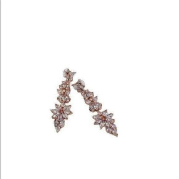 18K Rose Gold Marquise Bridal Drop Dangle Earrings - Picture 3 of 5